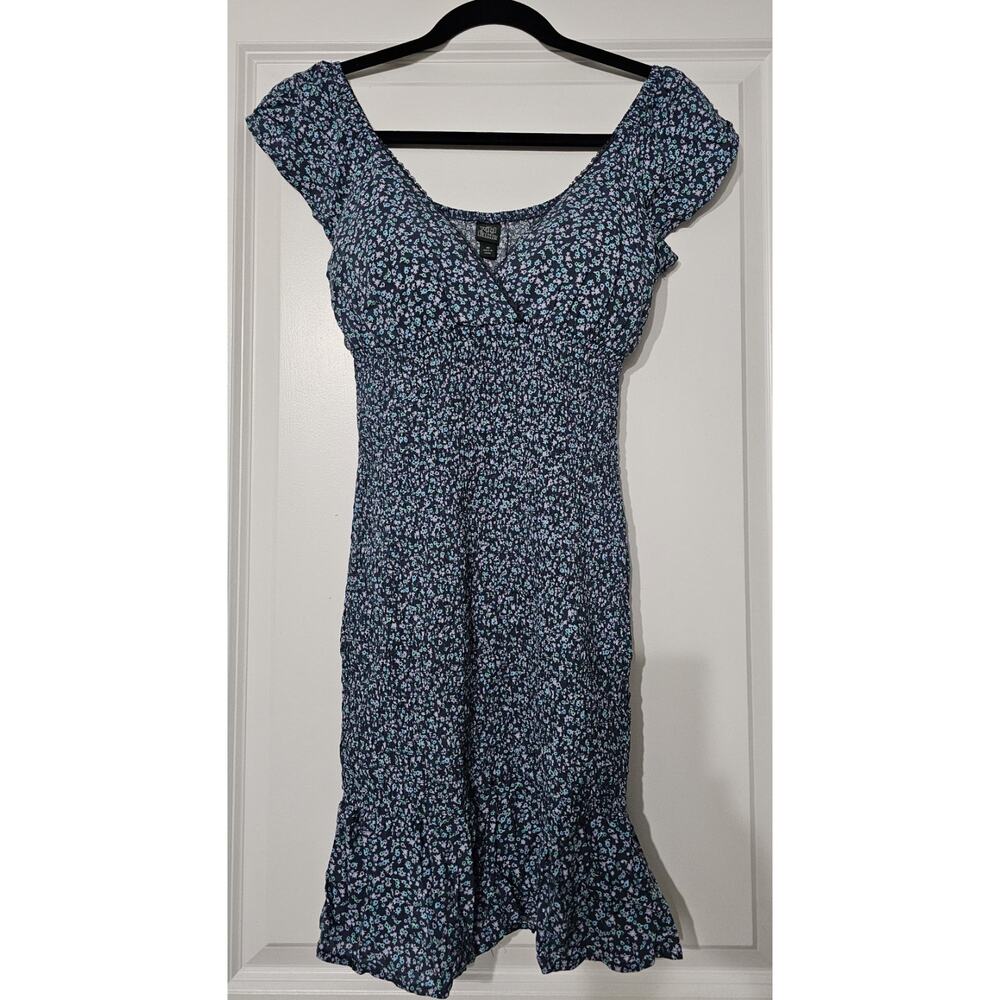 Wild Fable Women’s Floral Smocked Mini Dress Blue Puff Sleeve XS Cottagecore